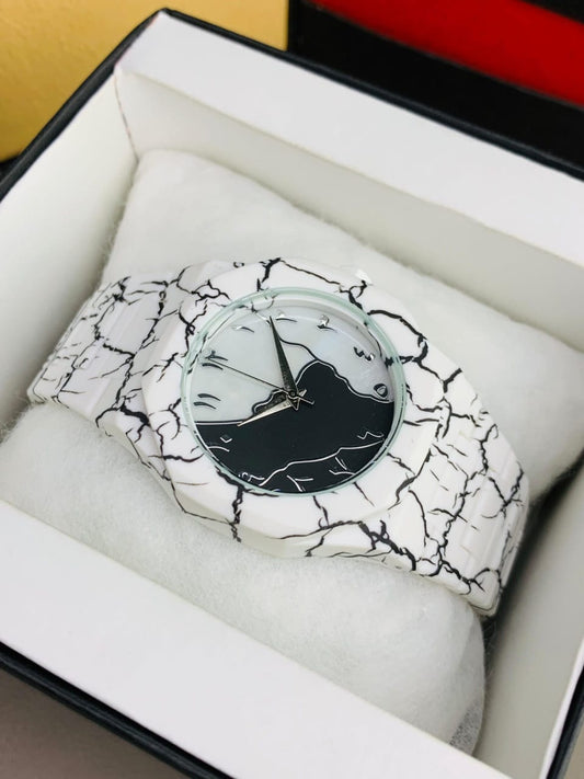 Luxury Marble Design Analog Watch – White