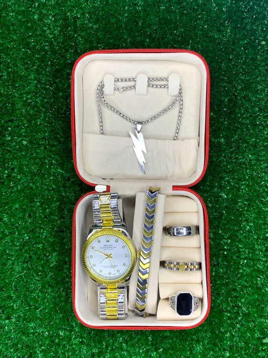 Luxury Men's Watch & Jewelry Combo Set – Perfect Gift for Him