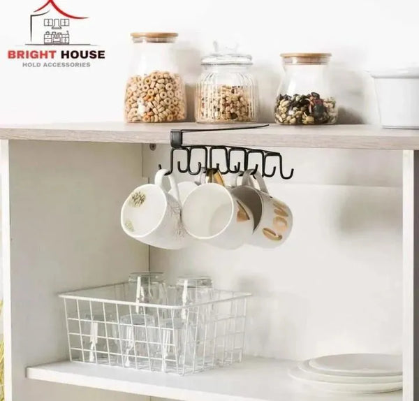 6-Hook Under Cabinet Hanging Rack – Kitchen Mug & Utensil Holder
