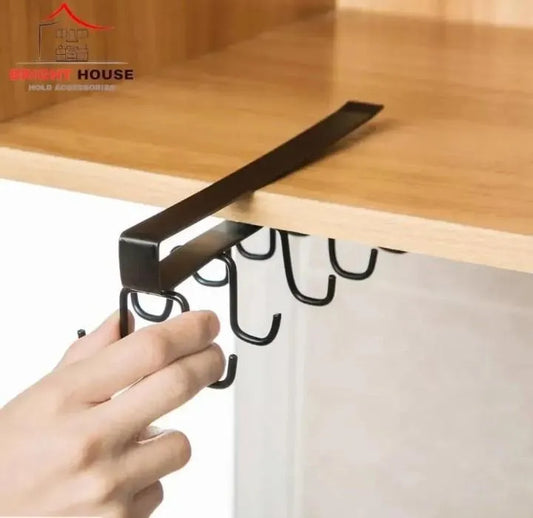 6-Hook Under Cabinet Hanging Rack – Kitchen Mug & Utensil Holder