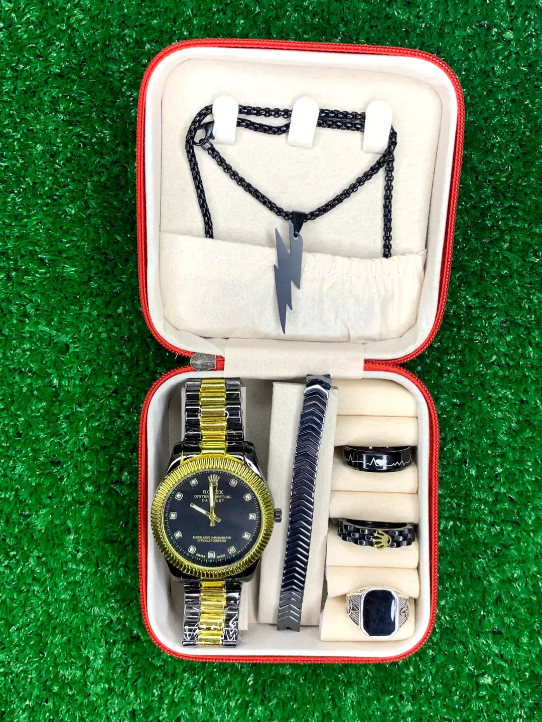 Luxury Men's Watch & Jewelry Combo Set – Perfect Gift for Him