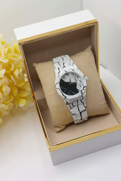 Luxury Marble Design Analog Watch – White